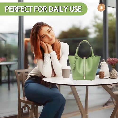 Genuine Leather Lock Design Bucket Bag with Reinforced Stitching, Vegetable Basket Handbag Bags Handbag2