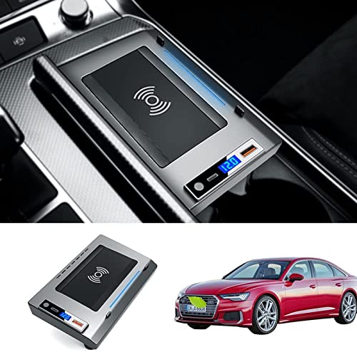XLARSH Car Wireless Charger for a-u di A6 2019-2021 Center Console Accessory Panel,with QC3.0 USB Port and 18W PD Port 15W Fast Charging Phone Charger Pad for All Qi Phone