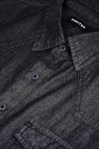 Image of SNITCH Men Casual Shirt | Regular Fit Long Sleeve Spread Collar Solid Pattern | 100 Percent Cotton Fabric & Durable Denim Shirt for Men & Rugged Men's Fashion Top