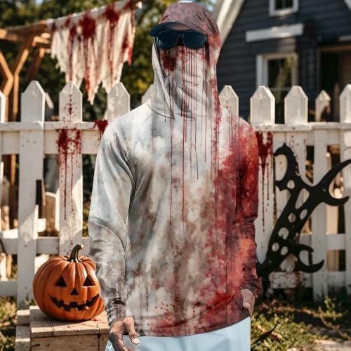 Black Halloween Hoodie Men's Halloween Quick Dry Hooded Sun Fishing Shirt