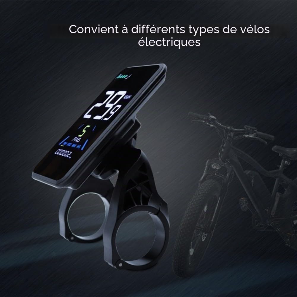 Écran LCD électrique pour vélo - Écran en verre robuste avec double capteur de vitesse - Montage facile sur le guidon - Instrument noir avec câbles