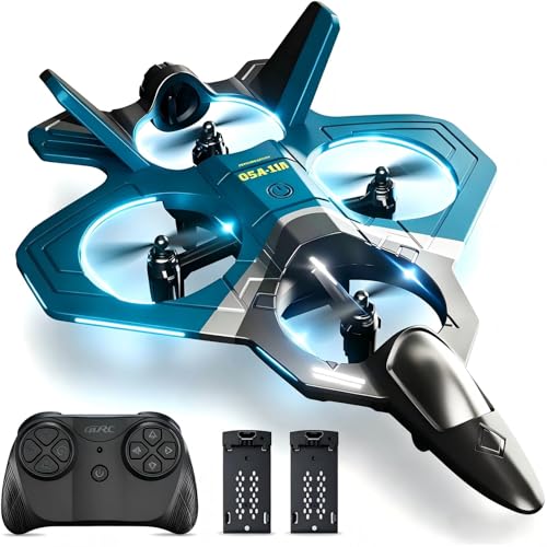 Image of Remote Control Plane Drone for Kids, LED Fighter Jet Flying Toy with 2 Batteries, Easy to Fly RC Airplane for Beginners, Altitude Hold, 360 Flips, Indoor Outdoor Gift, Green