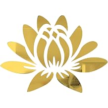 CREATCABIN 3D Acrylic Mirror Wall Sticker Lotus Flower Decor Wall Art Decals Self Adhesive Removable Eco-Friendly for Home Bedroom Living Room Bathroom Decoration 13.7 x 9.8inch, Gold Color