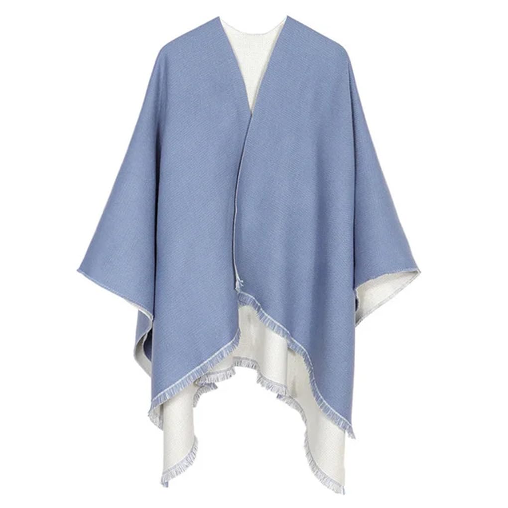 Dninmim Poncho en laine pour femme avec pompons double face