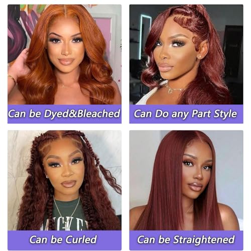 Image of MUZOJET Reddish Brown 13x6 Lace Front Wigs Human Hair #33 Colored HD Transparent Lace Front Wig Human Hair Pre Plucked with Baby Hair for Black Women Red Wig 180% Density 30 Inch