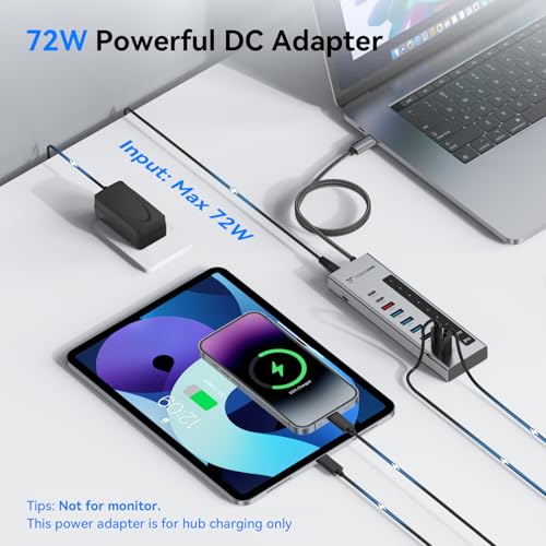 TobenONE Powered USB C Hub, 11-in-1 10Gbps USB C Splitter with 5 USB-A and 5 USB-C, 72W Adapter, 100W PD-IN, 45W USB C Charging Port, USB C Expander for Laptop/PC, MacBook, iPad,Phone(Not for Monitor) - Thumbnail 5