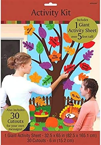 Amscan Fall Thanksgiving Tree Door Wall Activity Kit, Backdrop, Bulletin Board for Homeschooling, Parties or Classroom Use