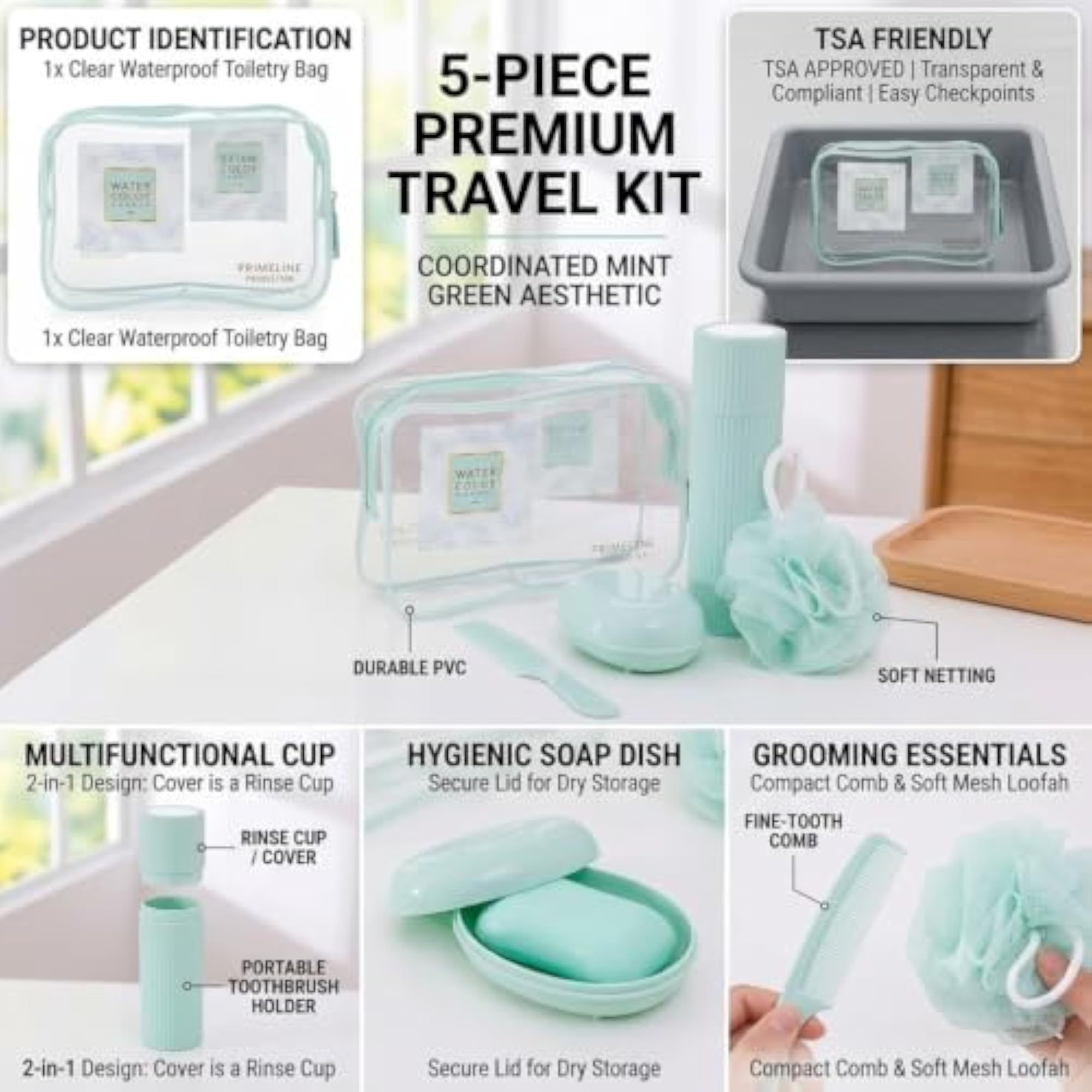 5-in-1 Travel Toiletry Kit with Clear Organizer Bag