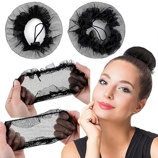 Styling Jali Bun Reusable Invisible Elastic Nets Juda Maker Easy to Use Ballet Hair Nets Cover Hair Accessories for Women's and Girl's (Black) (Pack Of 3)