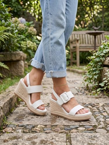 Image of TEMOFON Espadrilles Wedge Sandals for Women: Slip On Elastic Ankle Strap Platform Sandals Dressy Comfortable Summer Wedges Heels Shoes