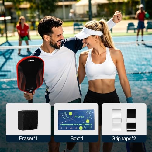 Image of Upgraded Pickleball Paddles Set of 2 or Single Paddle - R Koda USAPA Approved Fiberglass Surface / T700 Raw Carbon Fiber Pickleball Rackets Set for Men & Women