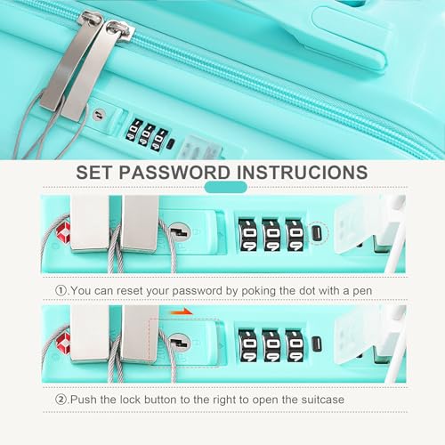 Hard Shell Luggage Sets 3 Piece with Charger USB Port, Smart Luggage with Cup Holder and Spinner Wheels, Carry on Suitcase for Women Men Travel, Lightweight, 20/24/28 Inch (Light Blue)3