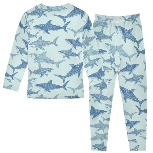 Pajama Sets Long Sleeve Blue Shark Background Soft Comfy Sleepwear 2 Piece PJS 3-8T3