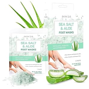 Sea Salt & Aloe Foot Masks – Cracked Heel Treatment, Soothing & Hydrating, Exfoliating Foot Mask – Dermatologist Tested Korean Skincare – Clean Beauty, Cruelty-Free, All Skin Types – 3 Pairs