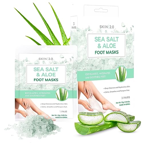 Sea Salt & Aloe Foot Masks – Cracked Heel Treatment, Soothing & Hydrating, Exfoliating Foot Mask – Dermatologist Tested Korean Skincare – Clean Beauty, Cruelty-Free, All Skin Types – 3 Pairs
