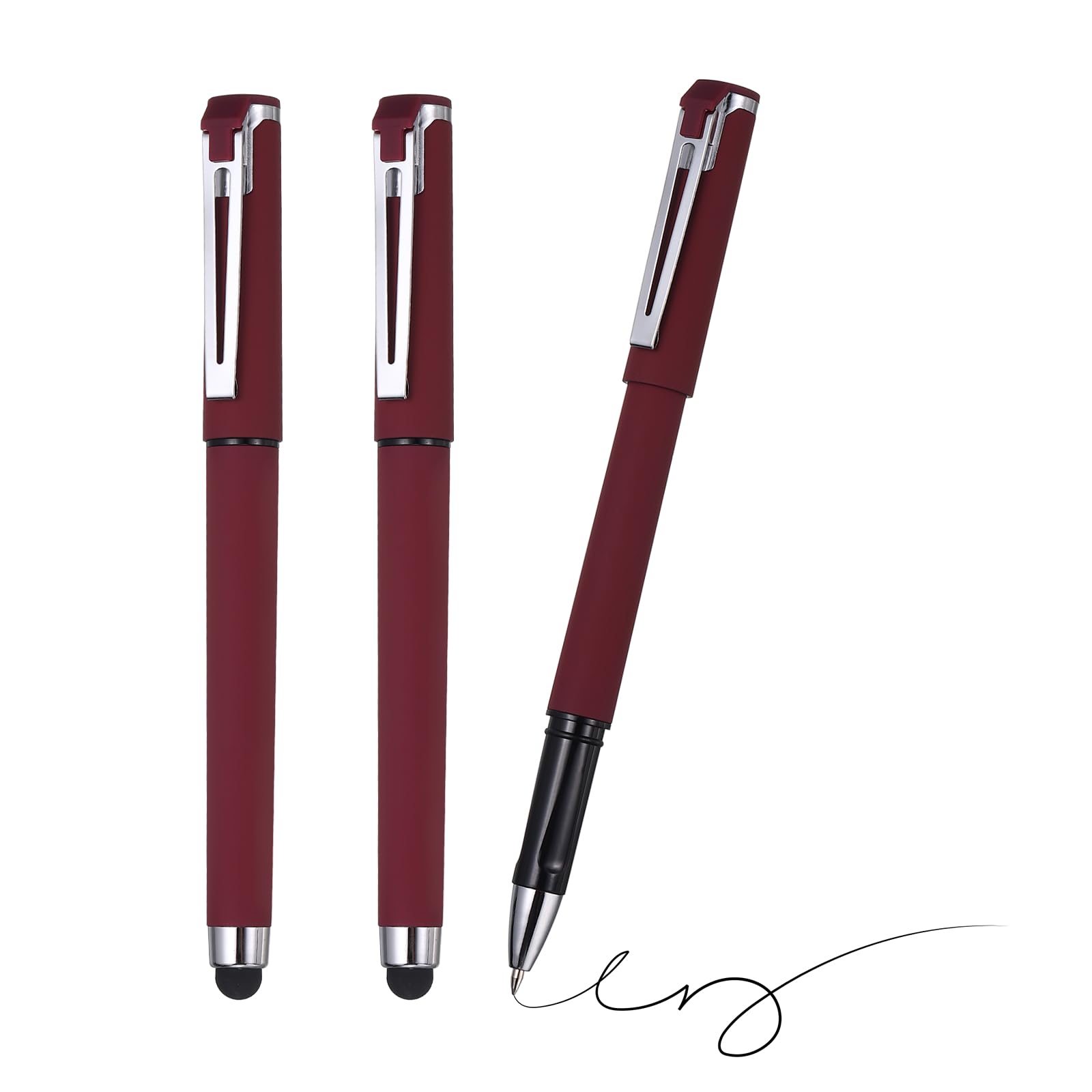 PATIKIL 0.5mm Gel Pens, 3Pcs Stylu-Pen 2-in-1 Black Ink Rollerball Pen Business Medium Point Smooth Writing Quick Dry for Touchscreen Office Supplies Note Meeting,Red