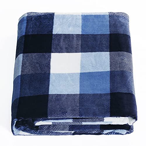SOCHOW Couverture Plaid Polaire Lit pour Canapé en Molleton, Couverture Jeté en Flanelle à Carreaux Toute Saison 150 x 200 cm, Bleu/Blanc Cover