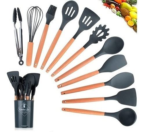 Kit Utensílios de Cozinha de Silicone 12pcs C/Suporte Flórida- Cinza Grafite