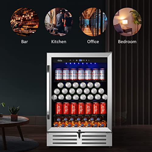Velieta 24 Inch Beverage Refrigerator Cooler,210 Cans Wide Beverage And Beer Fridge With Glass Door And Powerful Cooling Compressor, Built-In/Freestanding Drink Fridge For Kitchen, Bar Or Office #TOP5