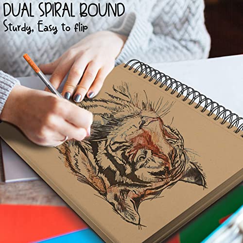 70 Sheets Premium Toned Tan Sketchbook - 9X12 Inches (107Lb/175Gsm) Spiral Bound Drawing Paper Pad For Gel Pens, Markers, Colored Pencils, Chalk, Oil Pastels, Charcoal Pencils And Graphite #TOP5
