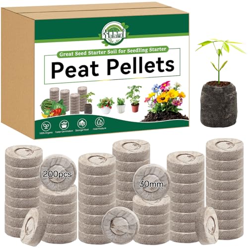 Halatool 200 Pcs 30mm Peat Pellets Block Potting Soil for Seedlings Compressed Garden Soil Seed Starter Nutrient Peat Pods for Starting Seeds Planting Flowers Vegetables Herbs