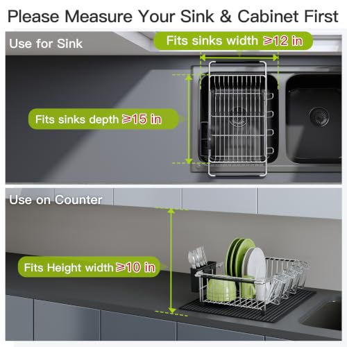 Image of JASIWAY in Sink Dish Drying Rack with Mat, Cups and Utensil Holder