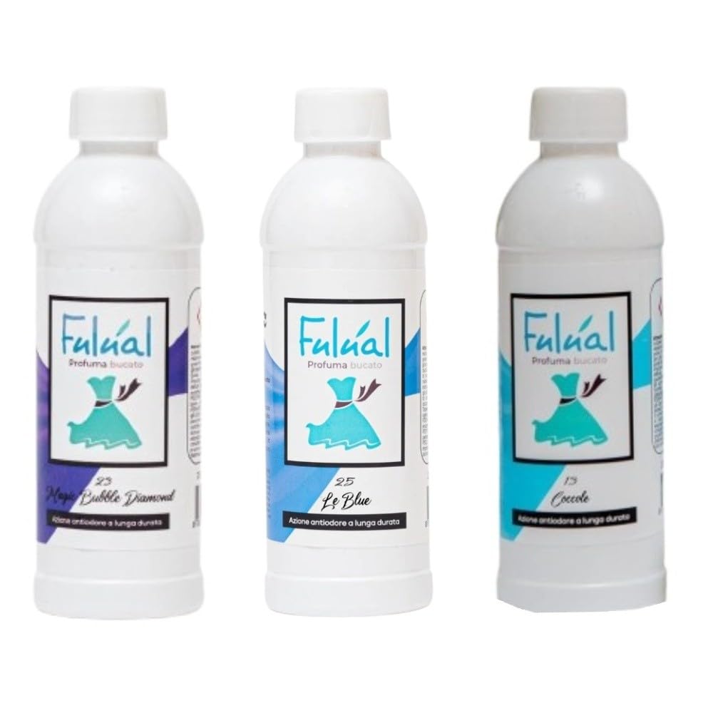Fulual set 3 profumatori liquido per il bucato ml.250 essenza MAGIC BUBBLE DIAMOND, LE BLUE e COCCOLE