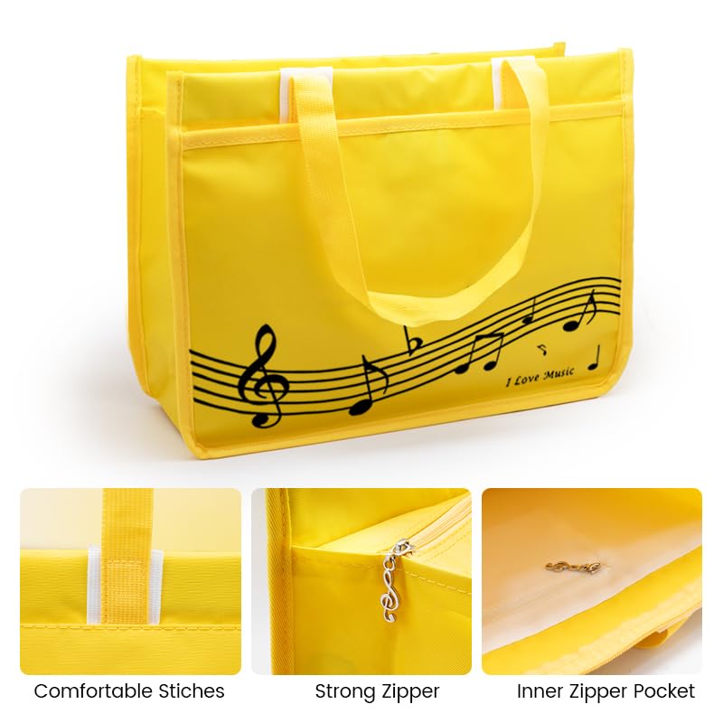 BestSounds Piano Bag, Zipper Waterproof Music Book Tote Bag Piano Accessories for Women Gifts for Musicians (Yellow Music) - Image 2