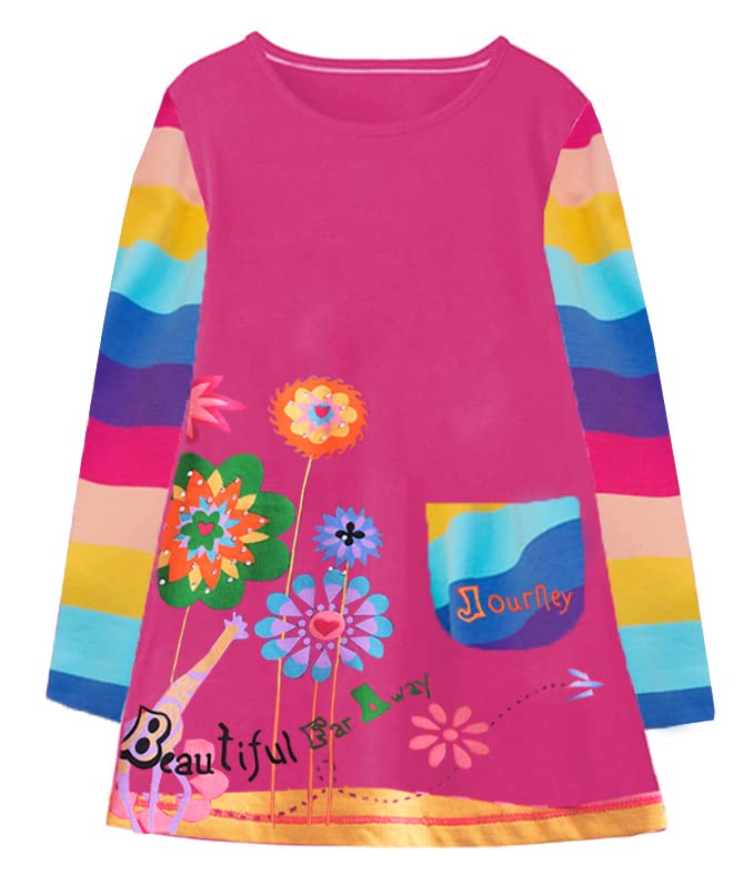 VIKITA Niñas Vestidos Algodón Animal Bordado Manga Larga Vestido para Niños LH7666 7T