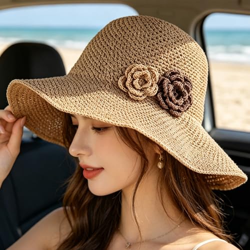 Sombrero de paja mujer con ala ancha para verano miniatura 3