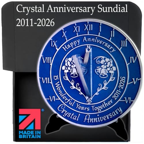 Anniversary Sundial Gift for 15th Crystal Wedding Anniversary in 2026 - Recycled Metal Home Decor Or Garden Present Idea - Handmade in UK for Him Her Parents Or Couples 15 Year Celebration