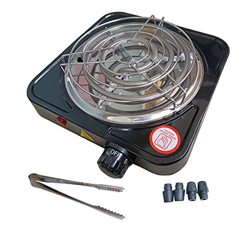 KitaBulb Elektrisch Kohleanzünder 1000W Schwarz Kochplatte für Kokosnusskohle Kaffee / Tee / Milch - Kohlen Ofen inklusive Gitter und Zange Cover