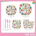 Happy Birthday Decorations, 160pcs Birthday Plates and Napkins Party Supplies Set- Disposable Plates (2 Size), Tissues, Cups, Straws, Knives, Forks, and Spoons for Boys Girls Party, Serves 20 - Image 3