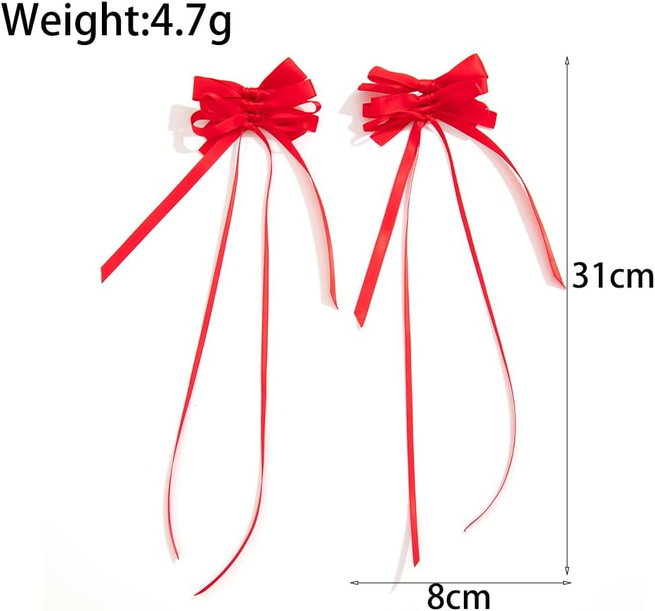 Handmade Long Ribbon Bow Earrings for Women Trendy Sweet Fabric Bowknot Tassel Dangle Earrings Lightweight Bow Drop Earrings Christmas Jewelry Gift - Image 2