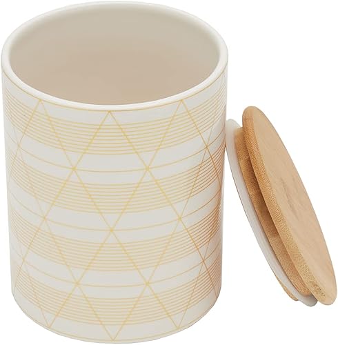Home Basics Juego de recipientes de cocina de rayas de diamante mediano (blancodorado) moderno para encimera de cocina, con tapa de bambú, perfecto