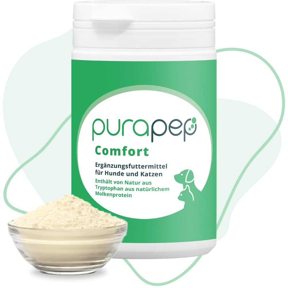 Comfort Pulver – Lindert Stress, Angst & Aggression, fördert Entspannung. Natürliches Beruhigungsmittel für Hunde & Katzen + Tryptophan + B Vitaminen. Ideal für Silvester & Stressphasen. 100g