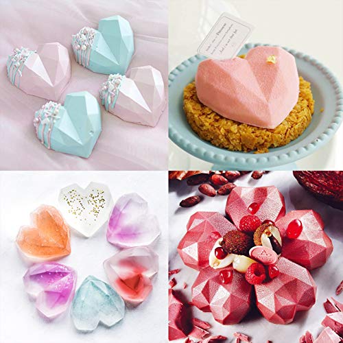 Diamond Heart Cake Mold, 2 Pack Silicone Heart Diamond Shaped Chocolate Mousse Cake Mold Tray for Baking,8 Cavity DIY Mold for Home Kitchen Baking Chocolate Fondant Wedding Engagement Valentines Day - Thumbnail 4