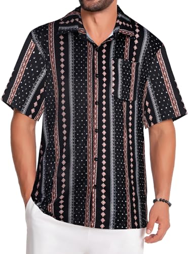 Image of Men Hawaiian Shirt Short Sleeve Summer Beach Button Down Shirts with Pocket