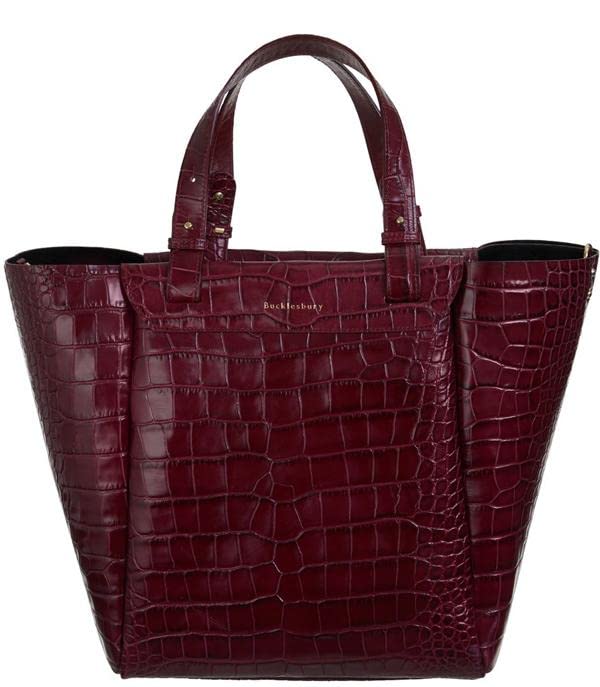 Burgundy Croc-Embossed Italian Leather Tote Handbag