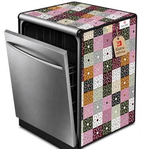 Image of Waterproof Dishwasher Cover for 12 to 15 Place Setting | Suitable with Bosch, LG, IFB, Hafele, Faber & More | Dustproof Appliance Protector Zip Cover Universal Fit-(63X63X88cms Design 13)