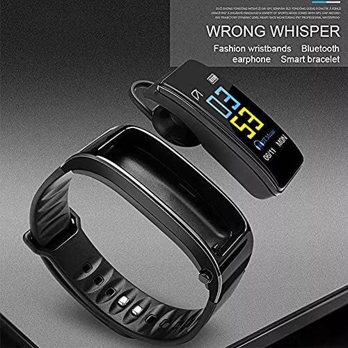 Schermo a colori da 0,96 pollici 2 in 1 Auricolare Bluetooth Braccialetto intelligente Vivavoce Braccialetto Orologio intelligente Auricolare Cardiofrequenzimetro Fitness Tracker per Android iOS Black