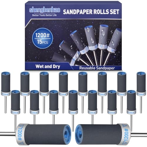 Image of 15Pcs 1200 Grit Sanding Drums Sandpaper Sticks Set for Dremel Rotary Tool with 1 /8 inch Shank, Sanding Bits Kit Rotary Tool Accessories for Metal Rust Removal /Jade Polishing /Stone Grinding (1200 Grit)