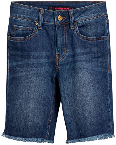 dollhouse Women's Denim Bermuda Shorts with Distressed Look and Frayed Hem, Dark, Size 1
