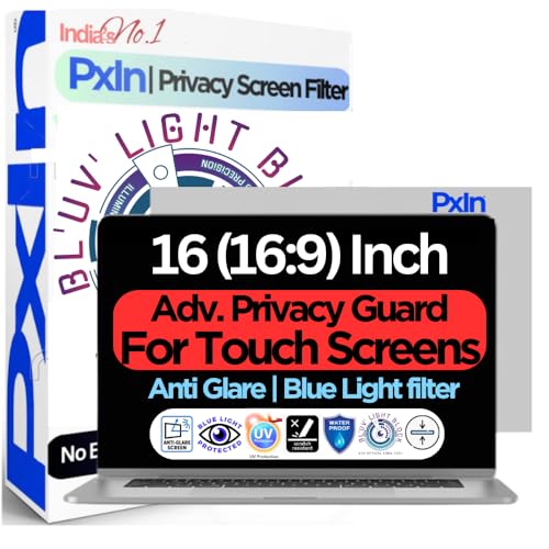 Image of PxIn 16 Inch (16:9) Privacy Screen Filter - NO Eye Strain | Anti-Blue Light + Anti-Glare | No Dry Eyes | Privacy Screen Protector | Touch Screen Enabled