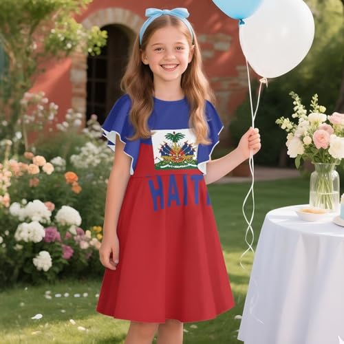 Girls Cute Dress with Ruffle Short Sleeve and A Line Swing Soft and Comfy Casual Sundress 3-14Y3