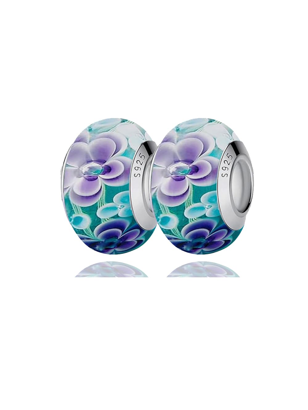 2pcs Handmade Authentic 925 Sterling Silver Murano Glass Charms for Pandora Bracelets, Murano Flowers Charms, Jewelry Gifts for Women,Gifts for Mothers on Mother's Day