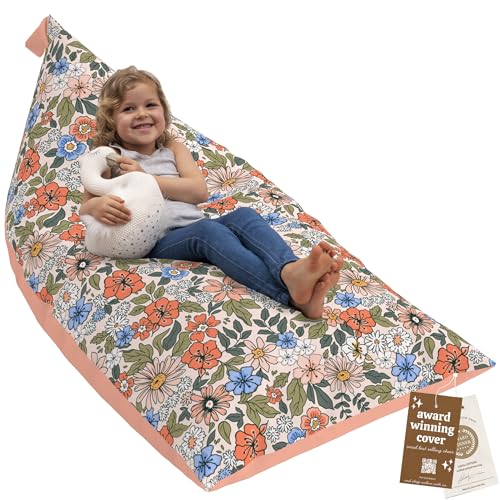 HUDDLE Original Stuffed Animal Bean Bag for Storage (No Filler) Large Designer Beanbag Chairs for Kids Teen & Adults | Instant Clutter Clear for Stylish Moms - Stuffed Animal Storage Chair Boho Floral