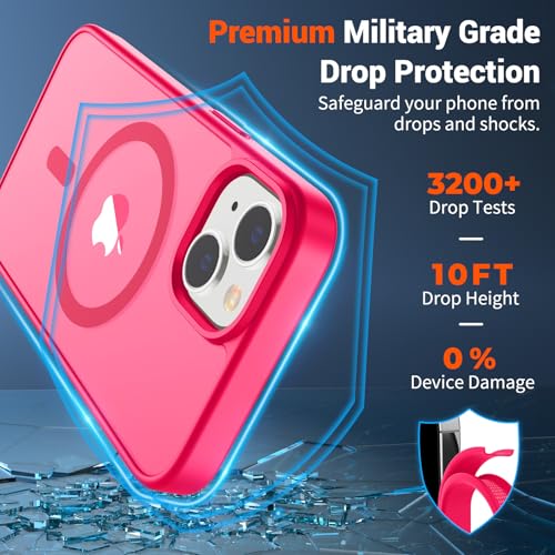 Image of SUPFINE Magnetic for iPhone 15 Case (Compatible with MagSafe) (Military Grade Drop Protection) Slim Translucent Matte Shockproof with Anti-Fingerprint Phone Case,Hot Pink