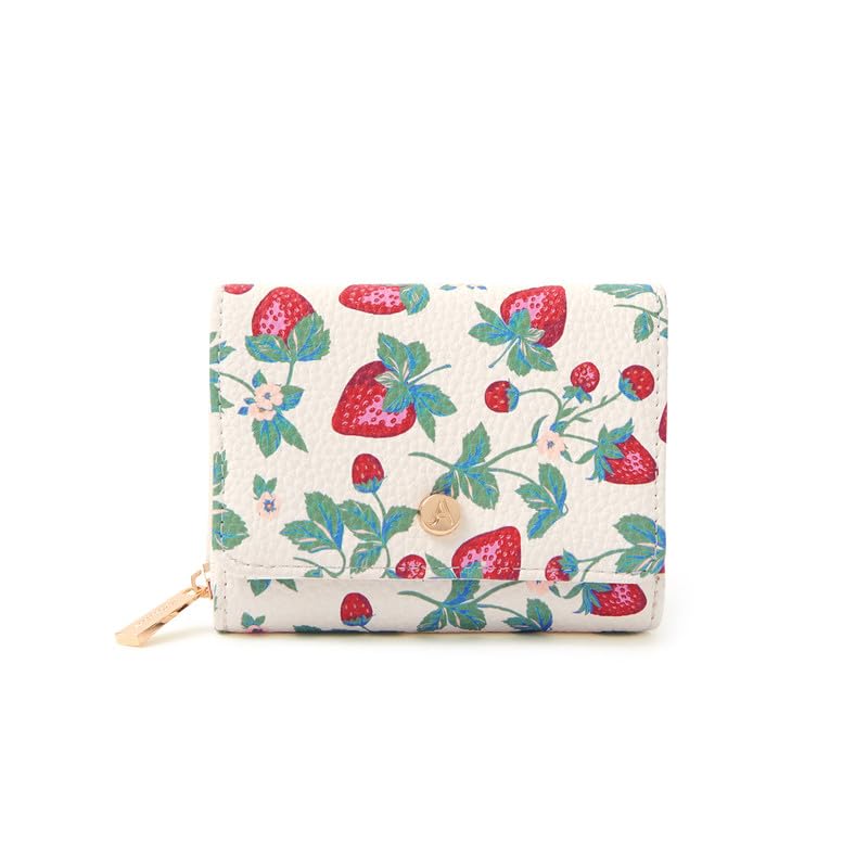 Image of Accessorize London Women's Cream Strawberry Print Tri Fold Purse
