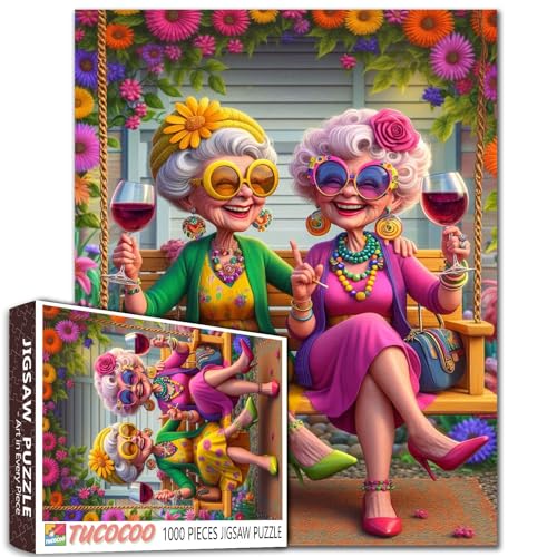 Rompecabezas de 1000 piezas para adultos: Anciana, tema vino, tamaño final 50 x 70 cm, ideal como regalo o decoración para el hogar miniatura 1